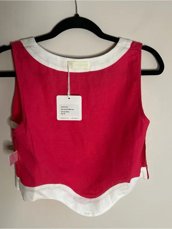 Red Sleeveless Crop Tank Top with White Trim - Women's - Picture 9 of 13